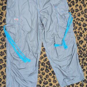 RARE - Vintage UFO Gray with TQ Trim Cargo Parachute Pants sz XS Rave/Skater